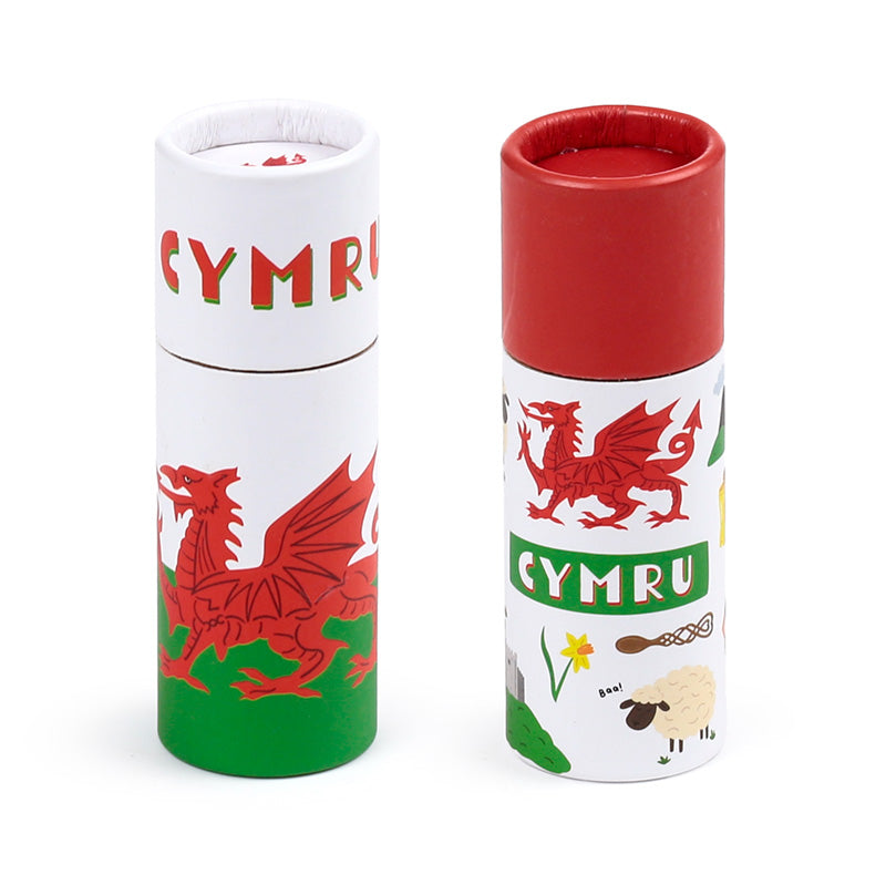 Decorative card tube featuring the Welsh dragon design