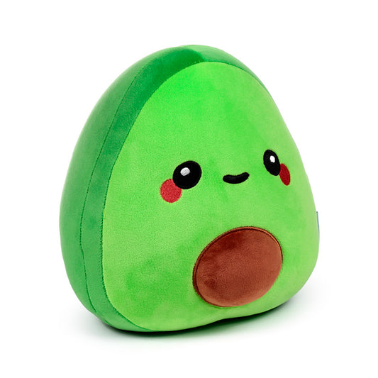 Pedro the Avocado plush toy in travel pillow mode