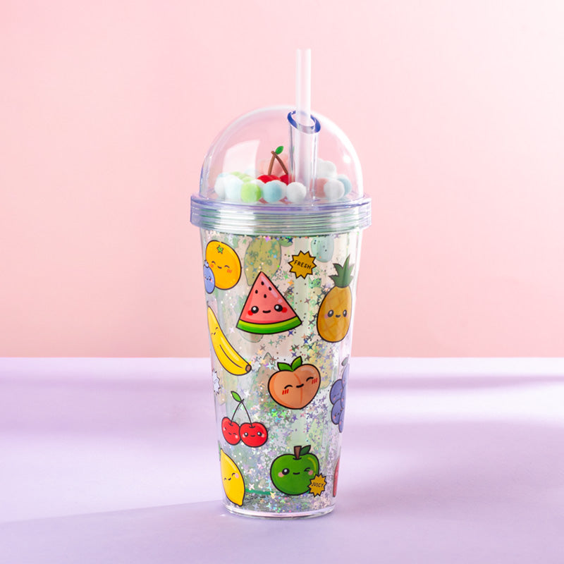 Colorful Double Walled Cup with Lid and Straw