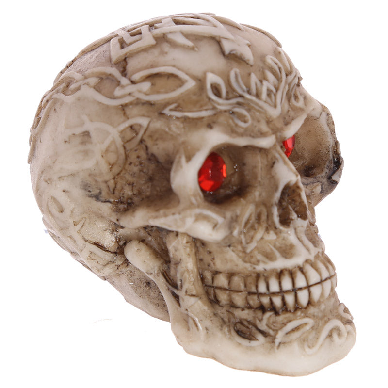 Mini Gothic Skull Decoration with Gem Eyes side view
