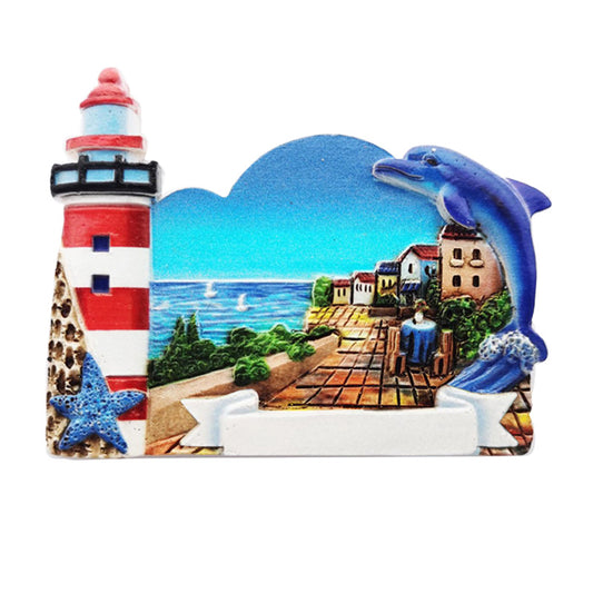 3D Printed Souvenir Seaside Magnet featuring a lighthouse and dolphin