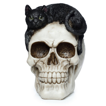 Fantasy Skull Ornament with Black Cat - Side View