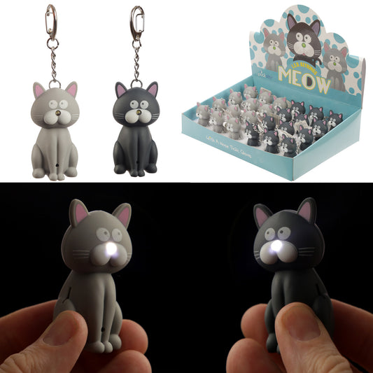 LED Light & Sound Keyring featuring a Meowing Cat
