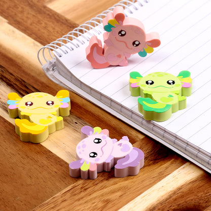 Colourful Axolotl Erasers on Desk