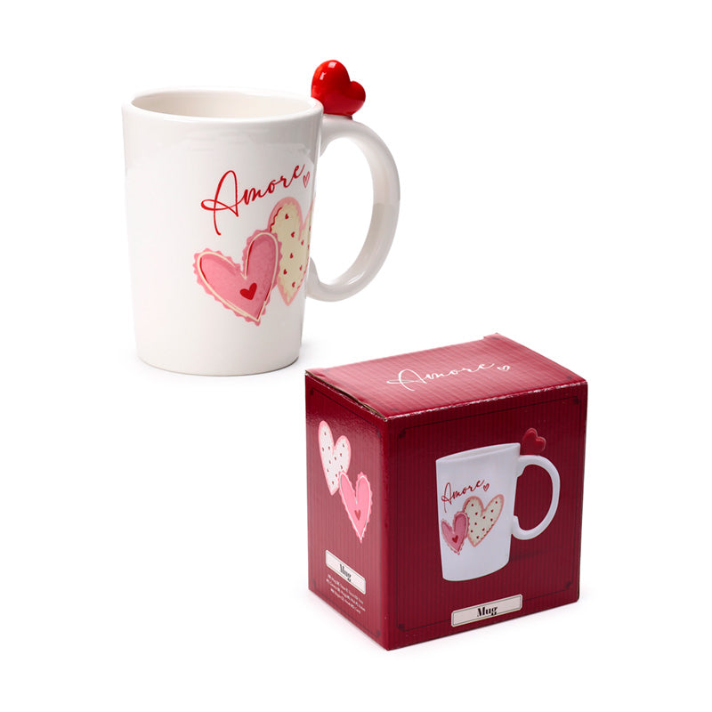 Amore Heart Shaped Handle Ceramic Mug with a love note