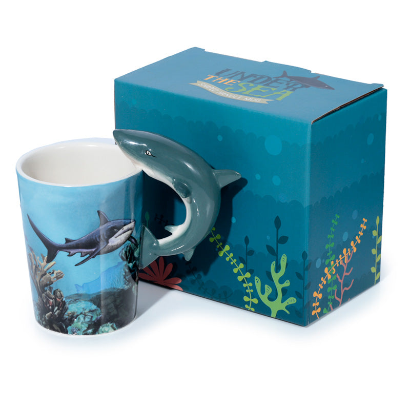 Lisa Parker Shark Shaped Handle Ceramic Mug with coffee