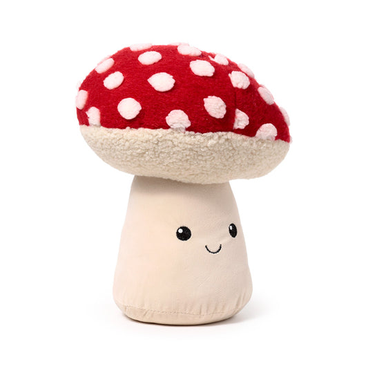 Plush door stop shaped like a mushroom