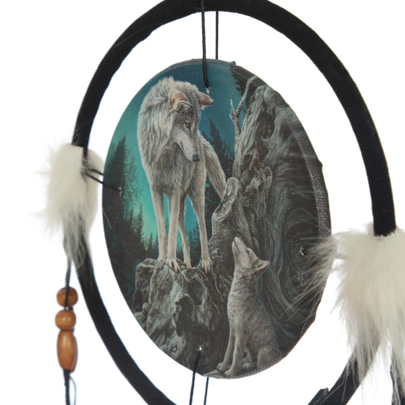 Close-up of the small dreamcatcher featuring feathers and beads