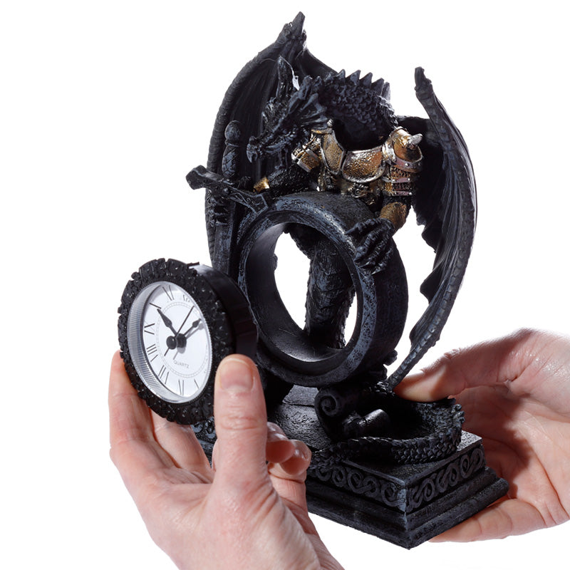 Gothic Armoured Dragon Mantle Clock in home decor setting