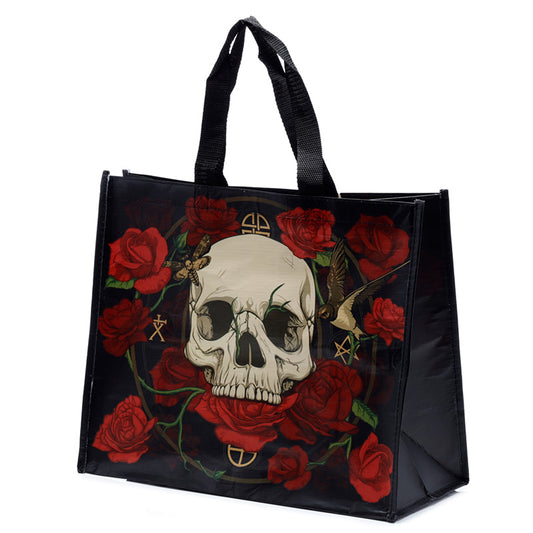 Recycled RPET Reusable Shopping Bag with Skulls and Roses design
