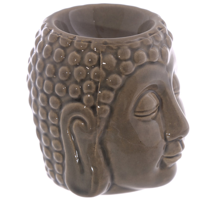 Ceramic Crackled Glaze Buddha Head Oil Burner Displayed