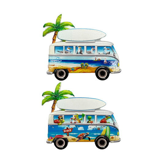 Beach Van Shaped Souvenir Magnet with Turtles and Seagulls