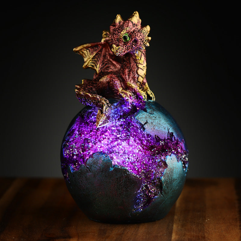 Geode Egg LED Baby Dragon Figurine with LED light on