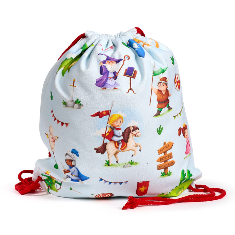 Knights & Dragons Drawstring Canvas Bag close-up