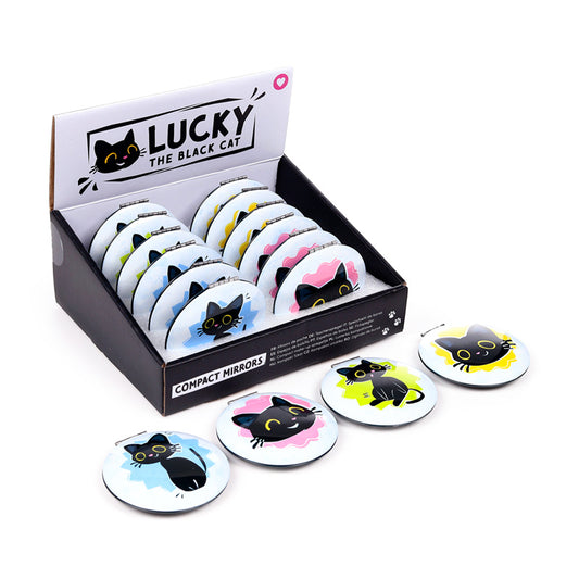 Lucky the Black Cat Compact Mirror - Front View