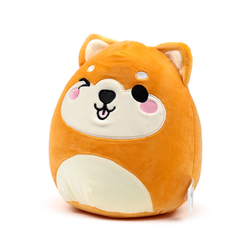 Shuggs the Shiba Inu plush toy on display