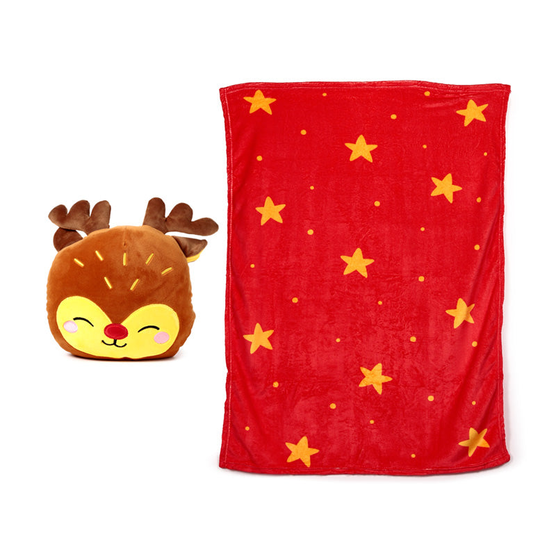 Blankeazzz Plush Toy and Travel Blanket featuring Christmas Rudolph design