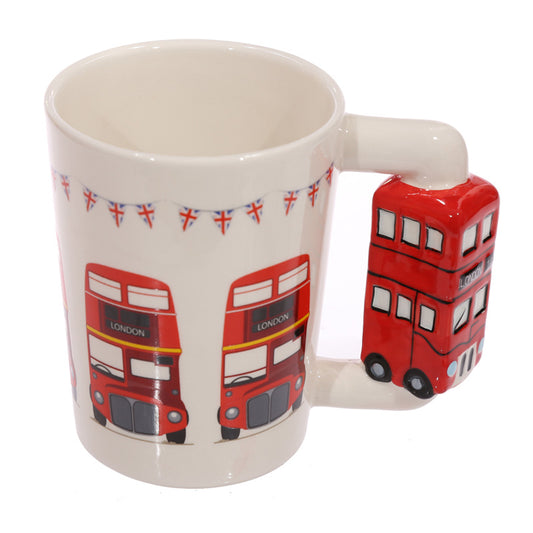 Shaped Handle Ceramic Mug featuring Red Routemaster Bus