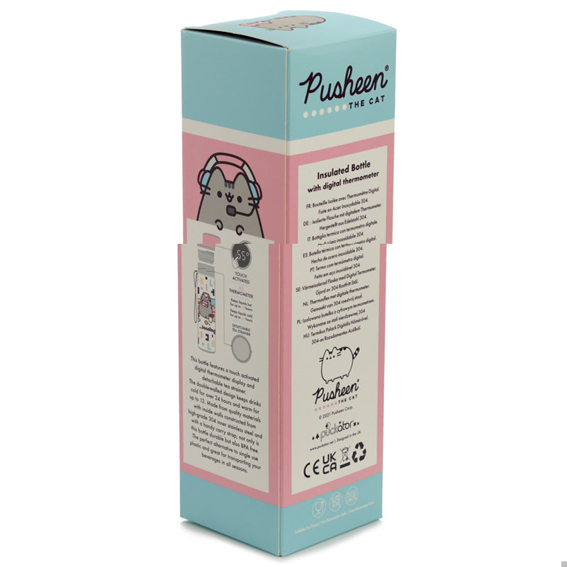 Pusheen insulated drinks bottle showcasing temperature display