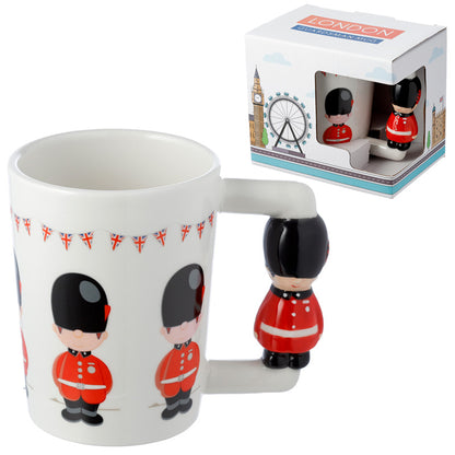 Decorative London Guardsman ceramic mug on display