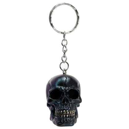 Skulls and Roses Metallic Skull Keyring displayed with other decor