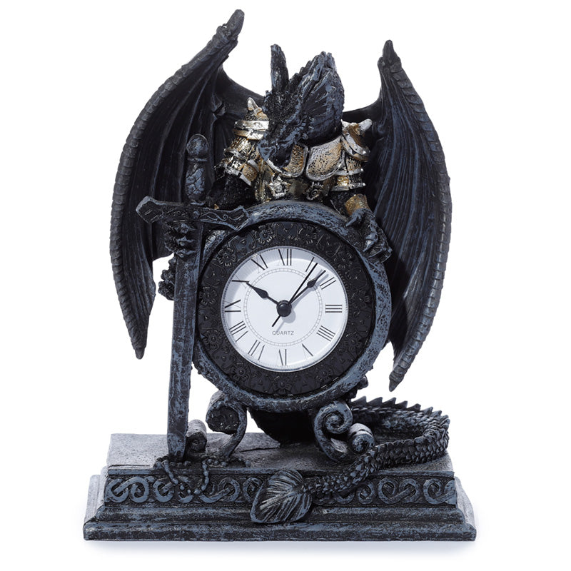Gothic Armoured Dragon Mantle Clock front view