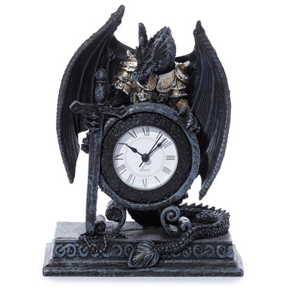 Gothic Armoured Dragon Mantle Clock front view