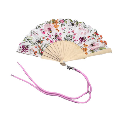 Elegant Folding Hand Fan - Nectar Meadows with wooden accents