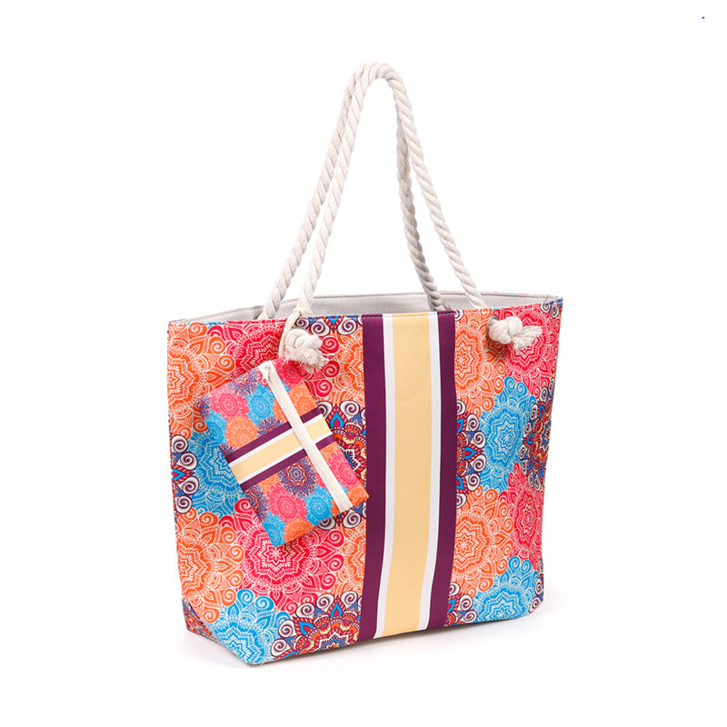 Multi-Coloured Mandala Beach Bag with Pouch