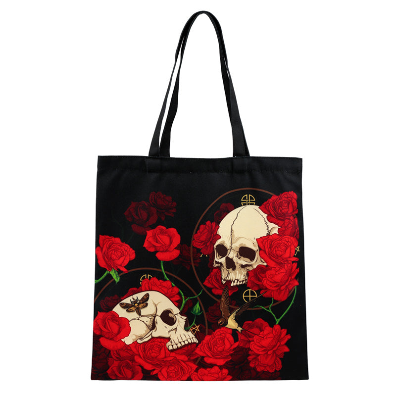 Skulls and Roses Tote Shopping Bag side view