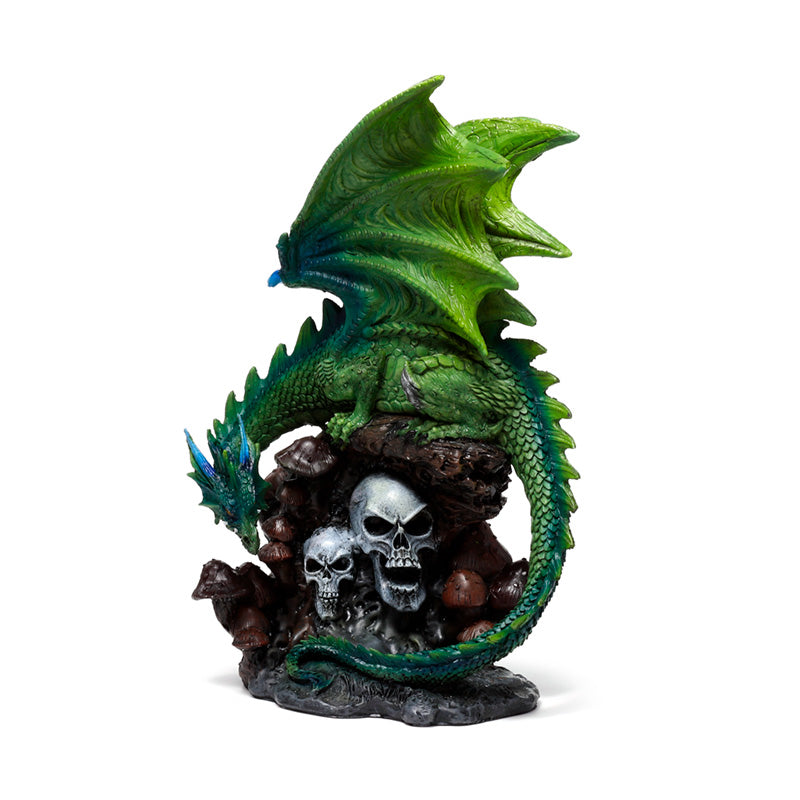 Emerald Dragon Skull ornament displayed on shelf