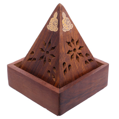 Sheesham wood incense cone box showcasing natural grain