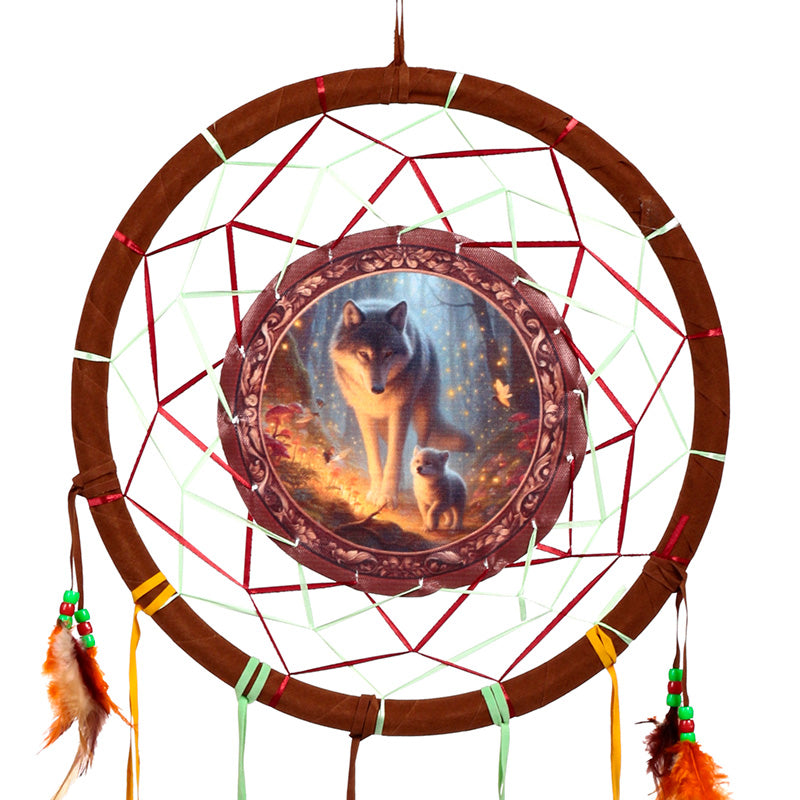 Close-up of Fairy Dream Wolf & Cub Dreamcatcher