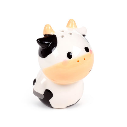 Playful black and white cow ceramic salt and pepper set