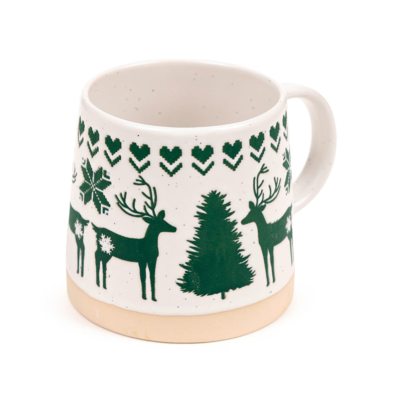 Green Reindeer Stoneware Mug - Close-Up