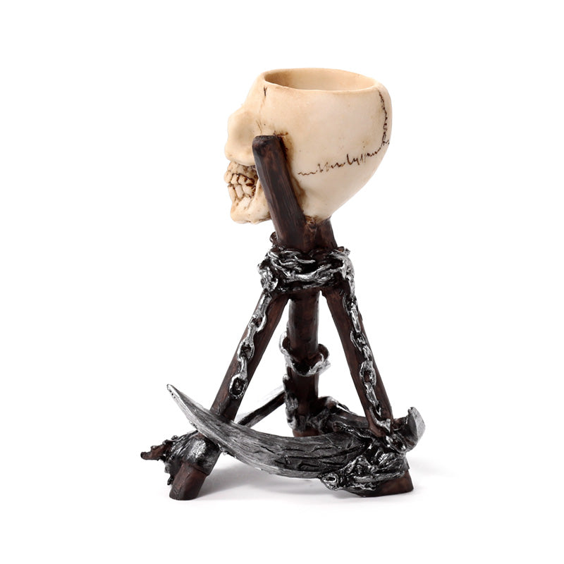 Unique gothic tea light holder with scythe stand