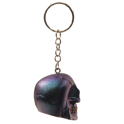 Skulls and Roses Metallic Skull Keyring on a keychain