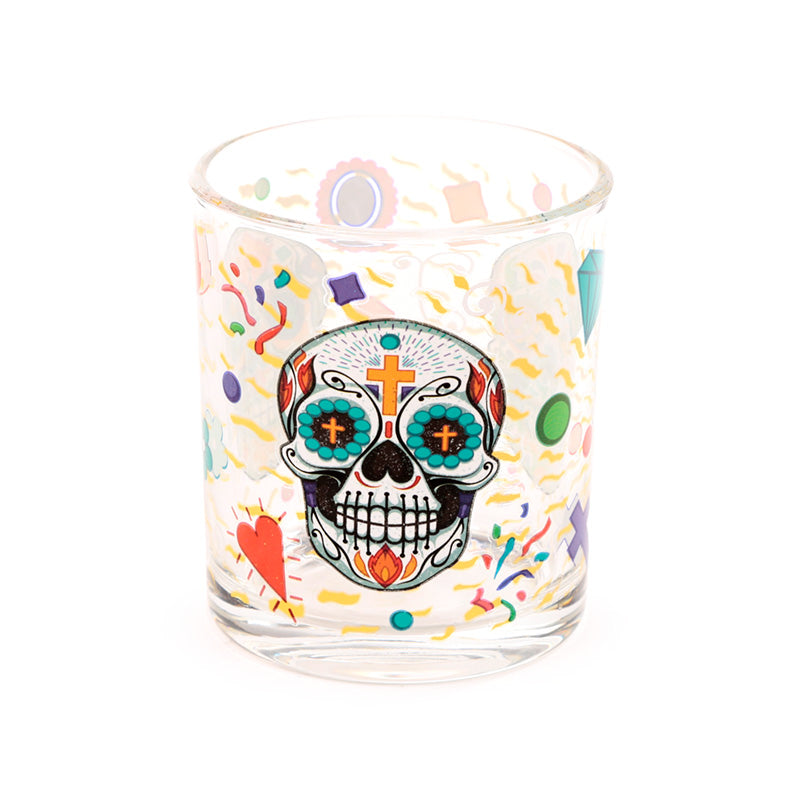 Artistic Day of the Dead tumbler on display