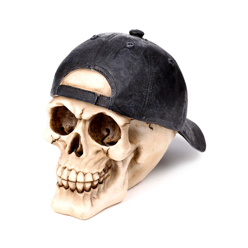 Backwards Baseball Cap on Skull Ornament