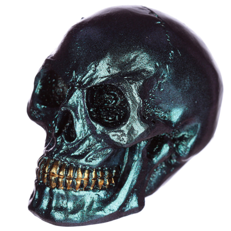 Close-up of Gothic Iridescent Skull Ornament
