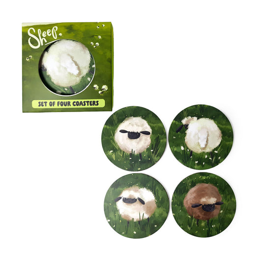 Set of 4 cork novelty coasters featuring sheep designs