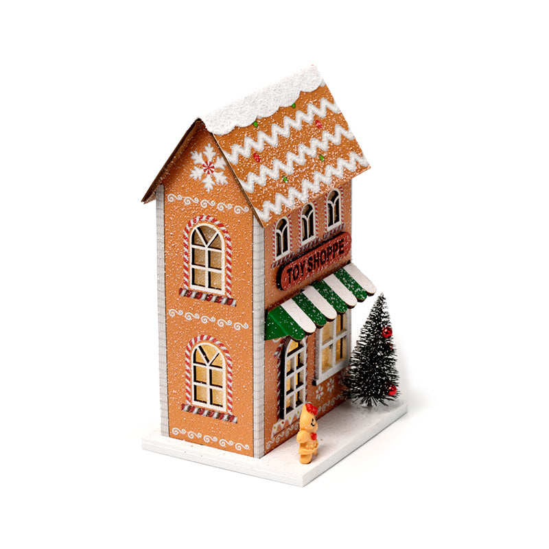 LED Gingerbread Toy Shoppe with festive decorations