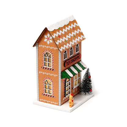 LED Gingerbread Toy Shoppe with festive decorations