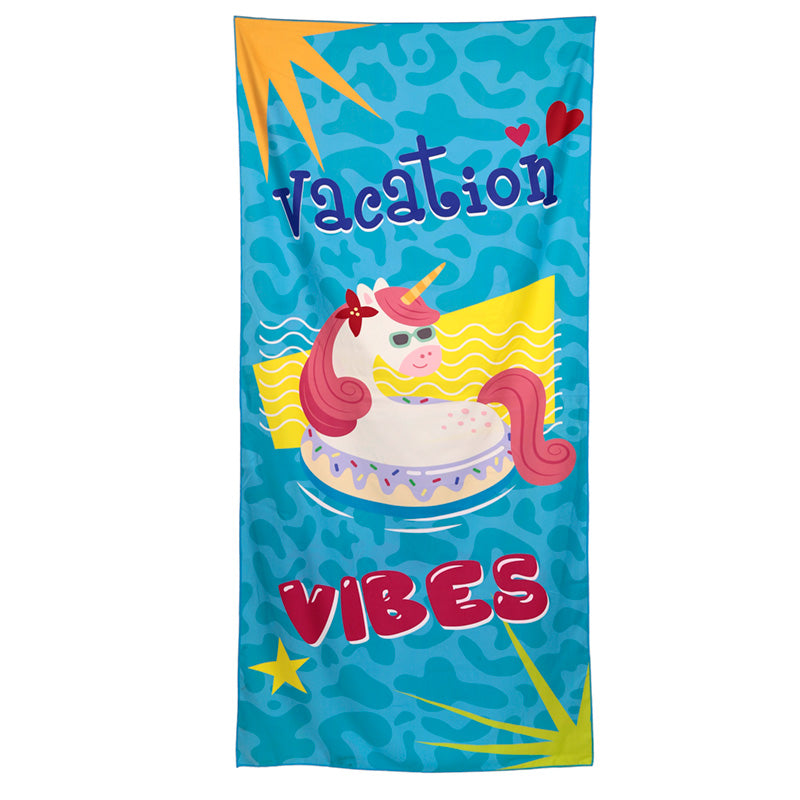 Microfibre Beach Towel featuring a colorful unicorn design
