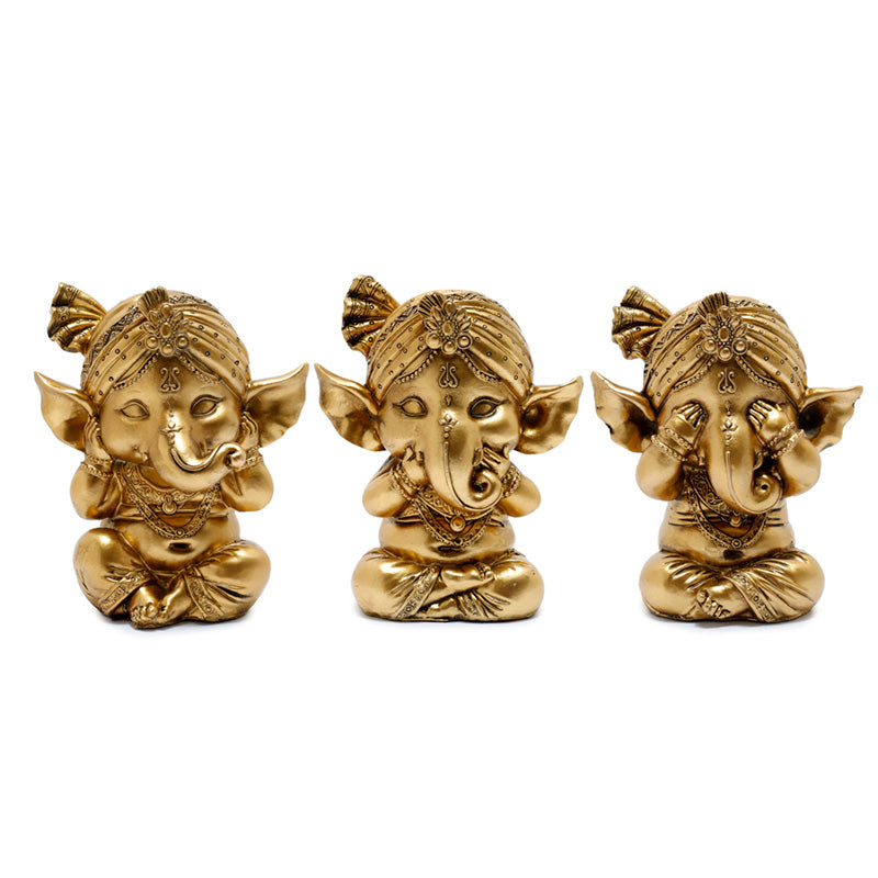 Set of 3 Ganesh Figurines - Speak No See No Hear No Evil