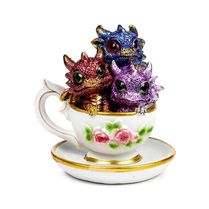 Close-up of the detailed craftsmanship of the dragon teacup