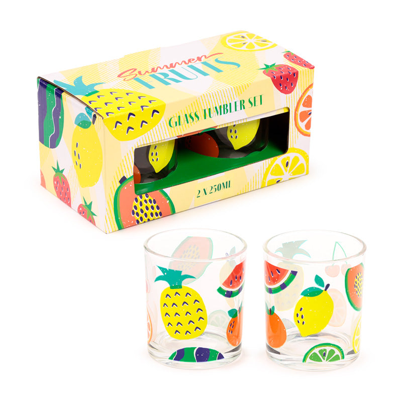 Summer fruits themed glass tumblers