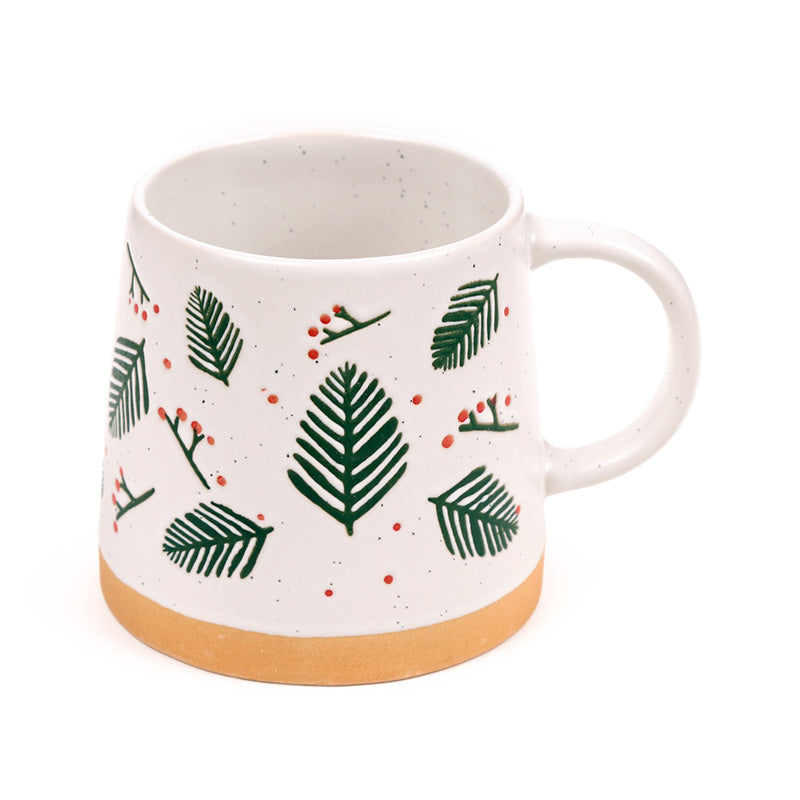 Close-up of Pine Sprigs & Berries Stoneware Mug