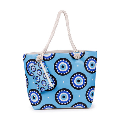 Stylish Round Evil Eye Beach Bag with Pouch