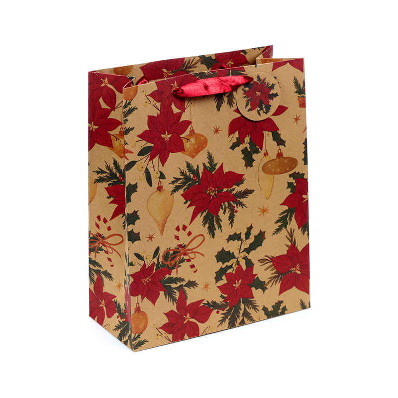 Large Christmas Gift Bag with Botanical Design